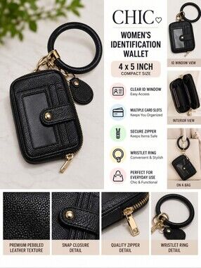 Chic 4x5 inch womans black identification wallet #36